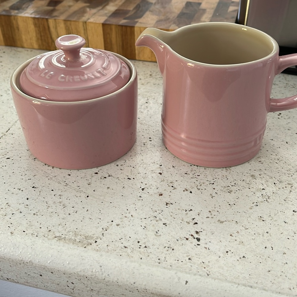 Le Creuset Pink Stoneware Sugar and Creamer Set